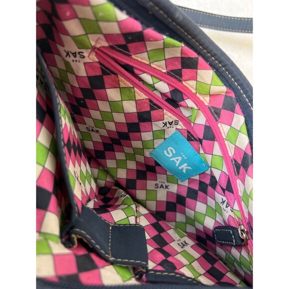 The Sak Original Boho Medium Green Crochet Knit Crossbody Bag Zip Adj. Strap - Picture 4 of 7